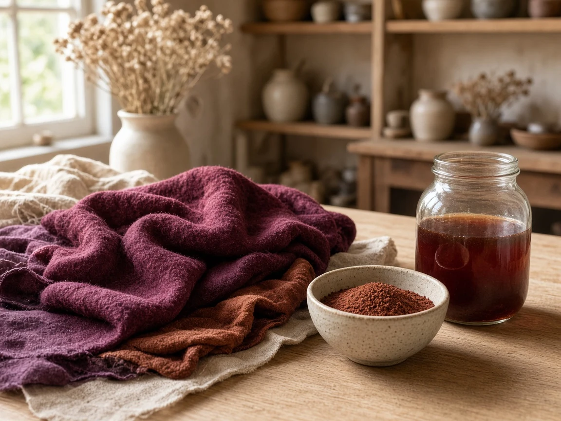 Naturally dyed burgundy and purple textiles with Mimosa Hostilis dye powder