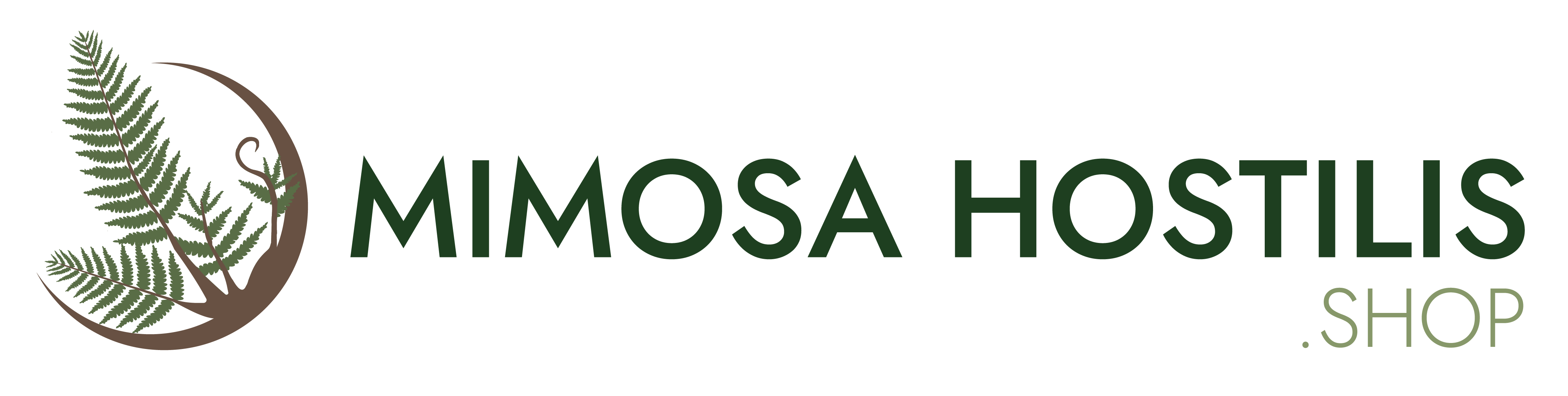 Mimosa Hostilis Shop logo with mimosa leaf and text