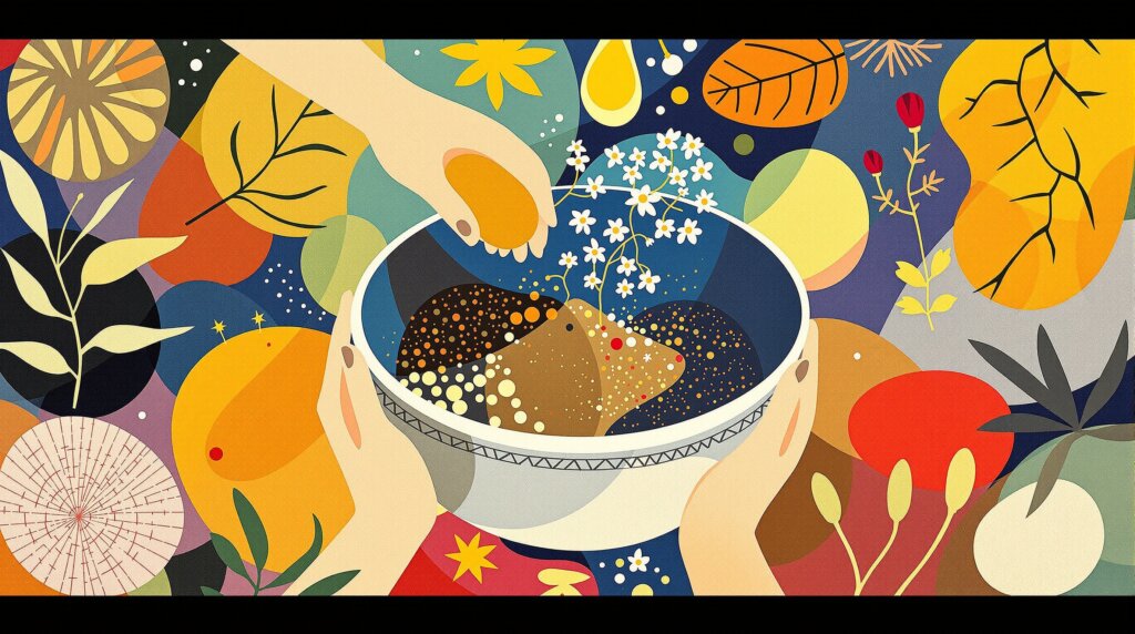 Tepezcohuite For Skin: Separating Fact From Fiction 1 Hands mixing ingredients for a face mask with abstract botanical designs.