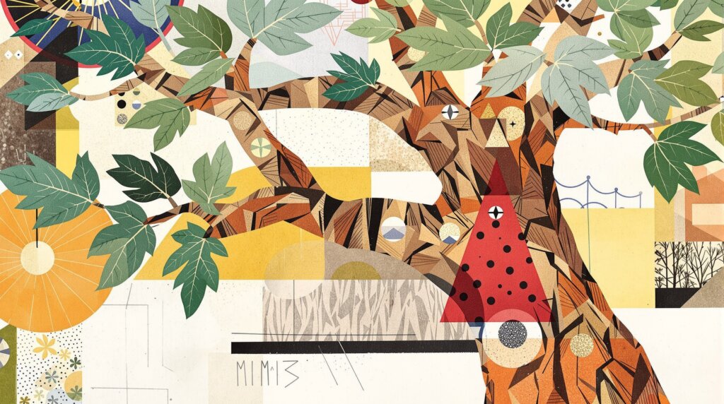 Abstract collage of a Mimosa Hostilis tree.