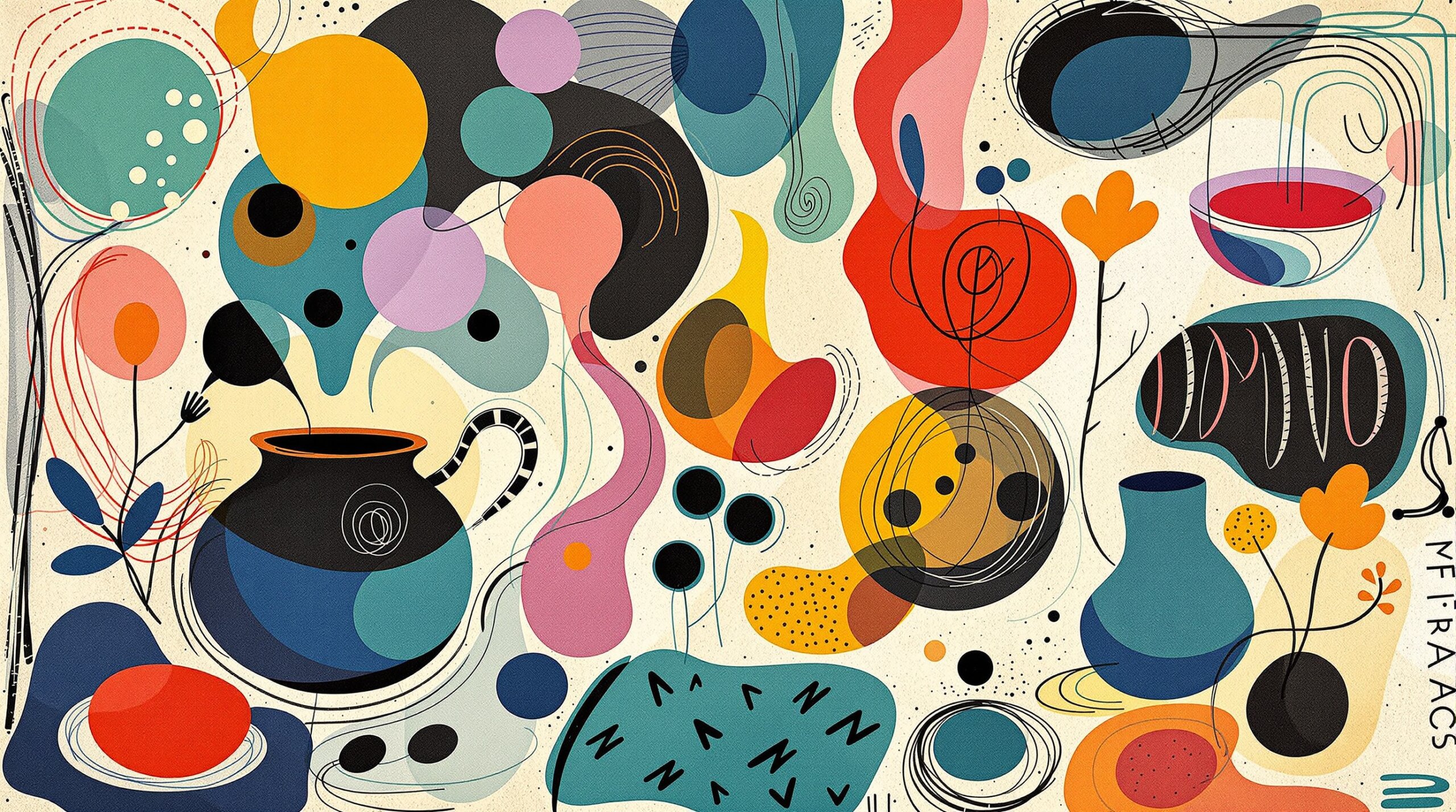 Abstract illustration of traditional dyeing with Mimosa Hostilis colors.