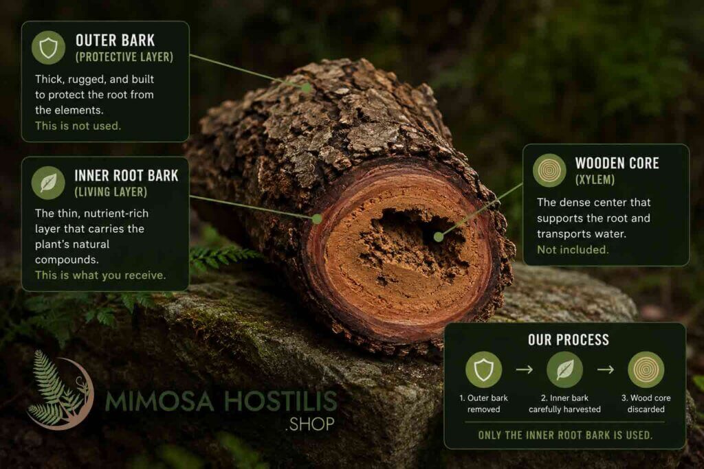 mimosa hostilis inner root bark anatomy